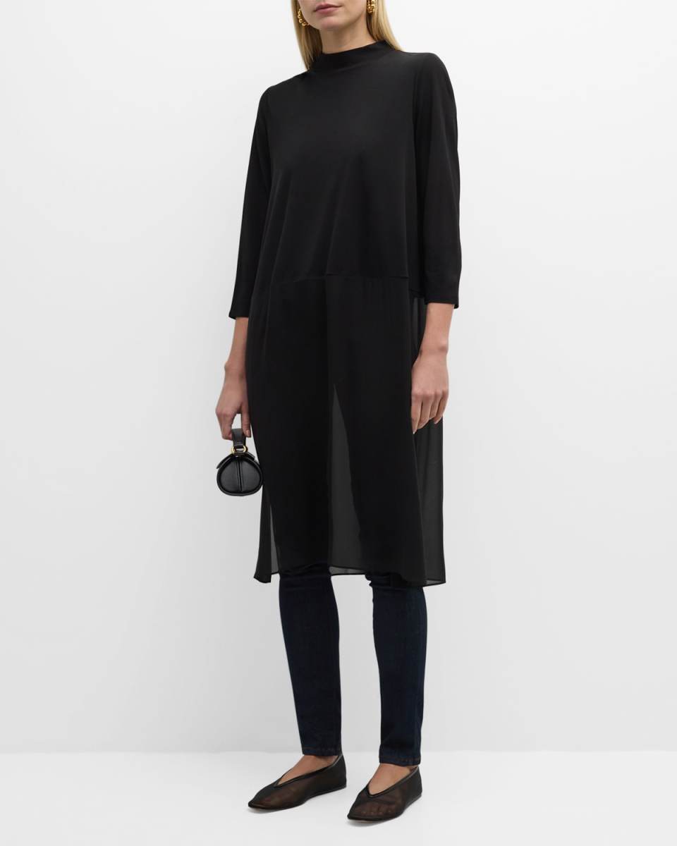 Mock-Neck 3/4-Sleeve Silk Jersey Tunic